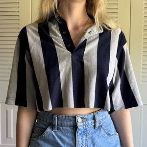 Navy Blue and Grey Striped Crop Top, Size Medium